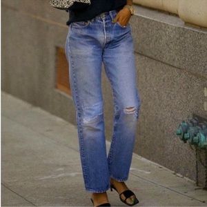 LEVIS Vintage 501 Distressed Classic Wash Straight Leg Jeans